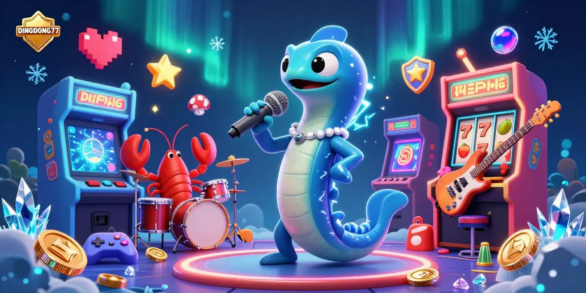 DINGDONG77 brings excitement with a vibrant underwater casino scene featuring a DJ electric eel and band.