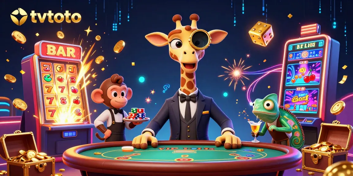 Join the fun at tvtoto, featuring a vibrant casino scene with cartoon characters and winning elements.