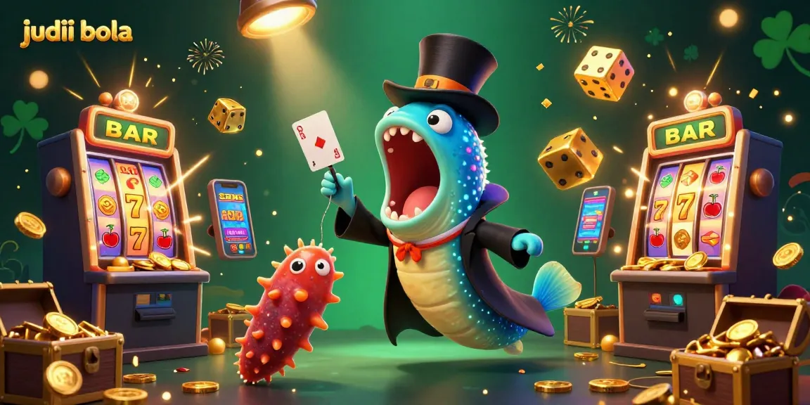 Engage with judi bola as a deep-sea gulper eel performs magic tricks surrounded by vibrant casino elements.