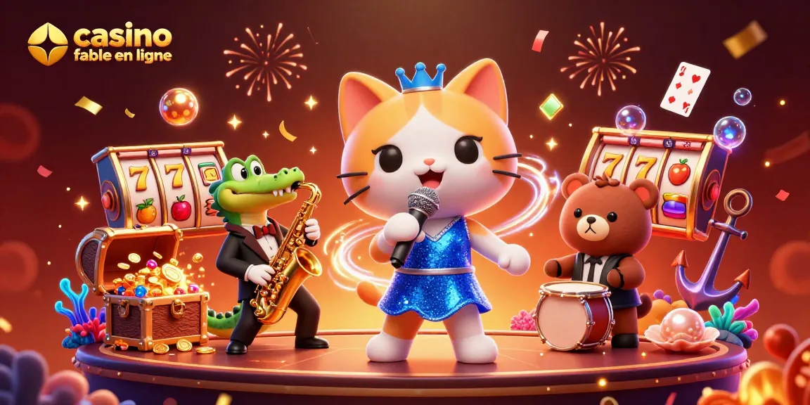 Découvrez l'excitation d'un casino fiable en ligne avec notre illustration dynamique mettant en scène des personnages animés et des éléments de jeu colorés.