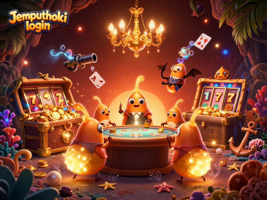 Join the action at Jemputhoki login in a vibrant 3D casino scene featuring glowworms and gaming elements.
