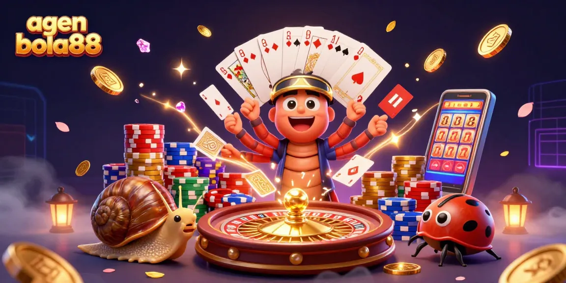 Engage in thrilling action with agen bola88 featuring a vibrant casino scene of characters and games.