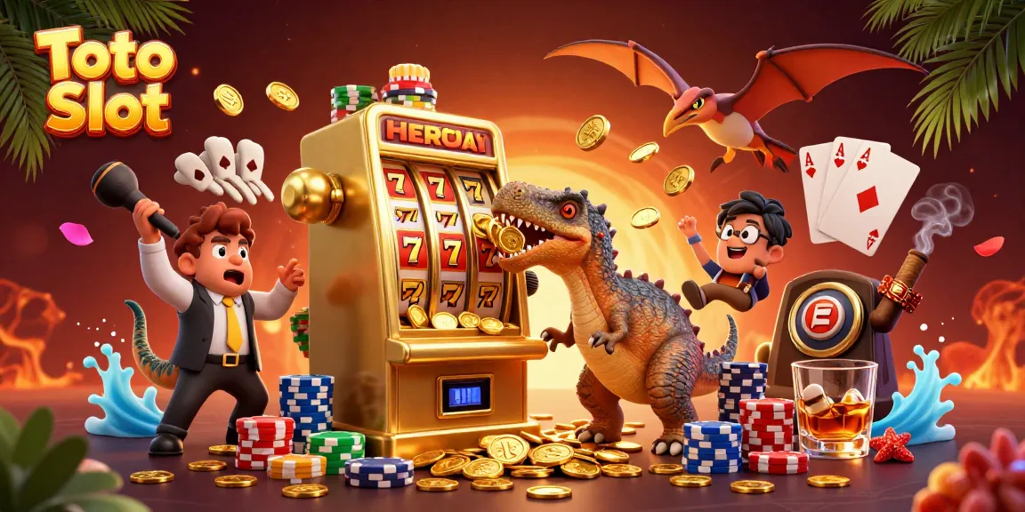 Experience the thrill of Toto Slot with a dinosaur-themed jackpot adventure, featuring colorful casino elements.