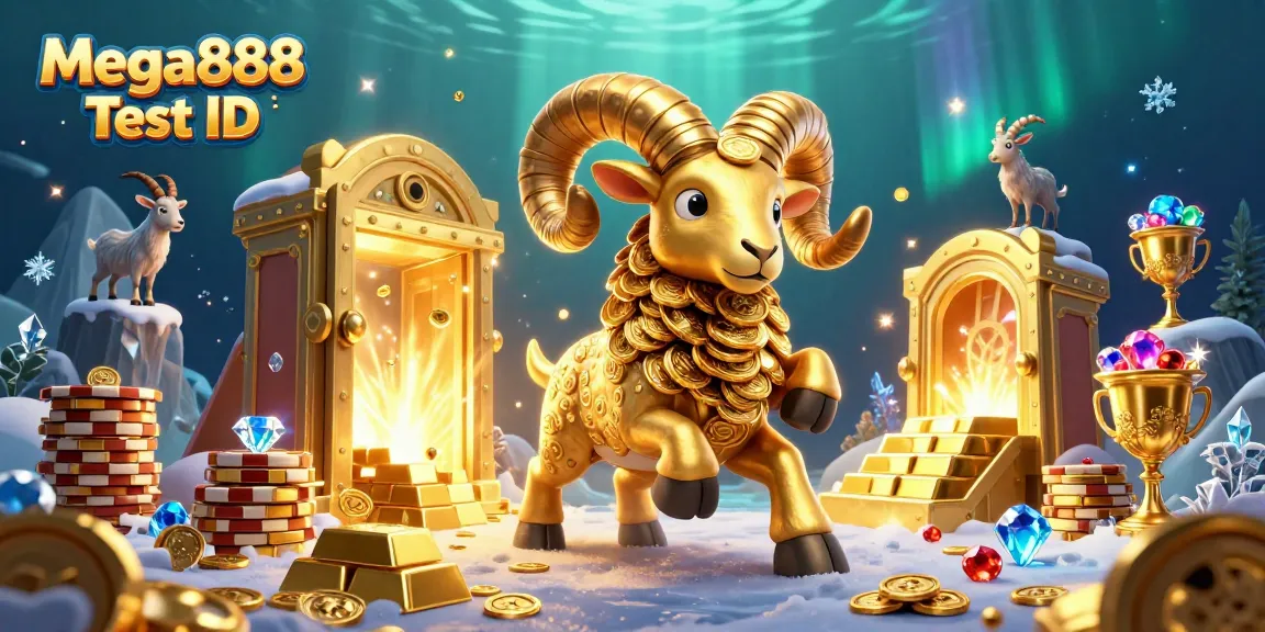 Experience thrilling gameplay with Mega888 Test ID, showcasing golden ram and treasure elements dynamically.
