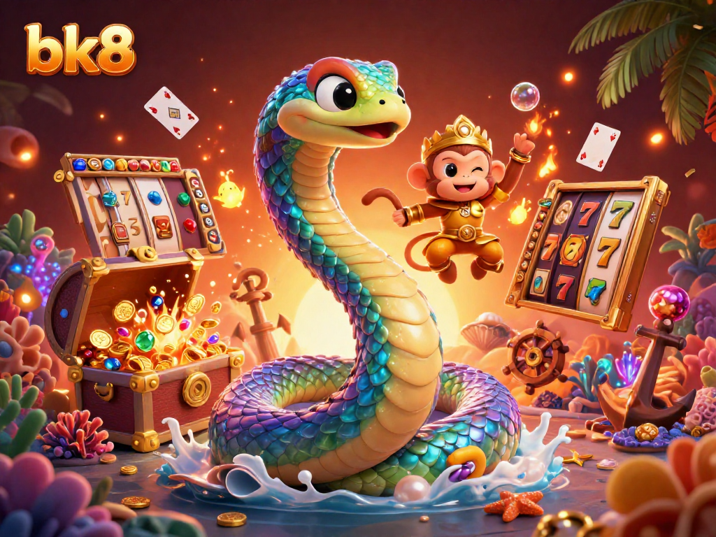 Engage in captivating gameplay with bk8, featuring a vibrant casino realm with dynamic characters and shimmering treasures.