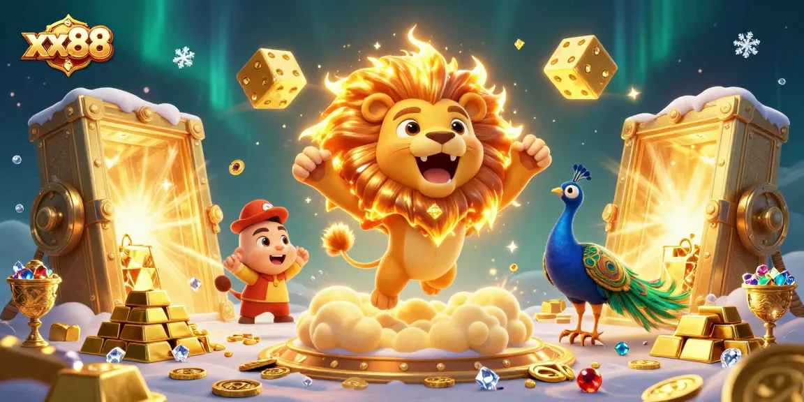Experience thrilling moments with xx88 and vibrant treasures in this dynamic 3D casino scene.