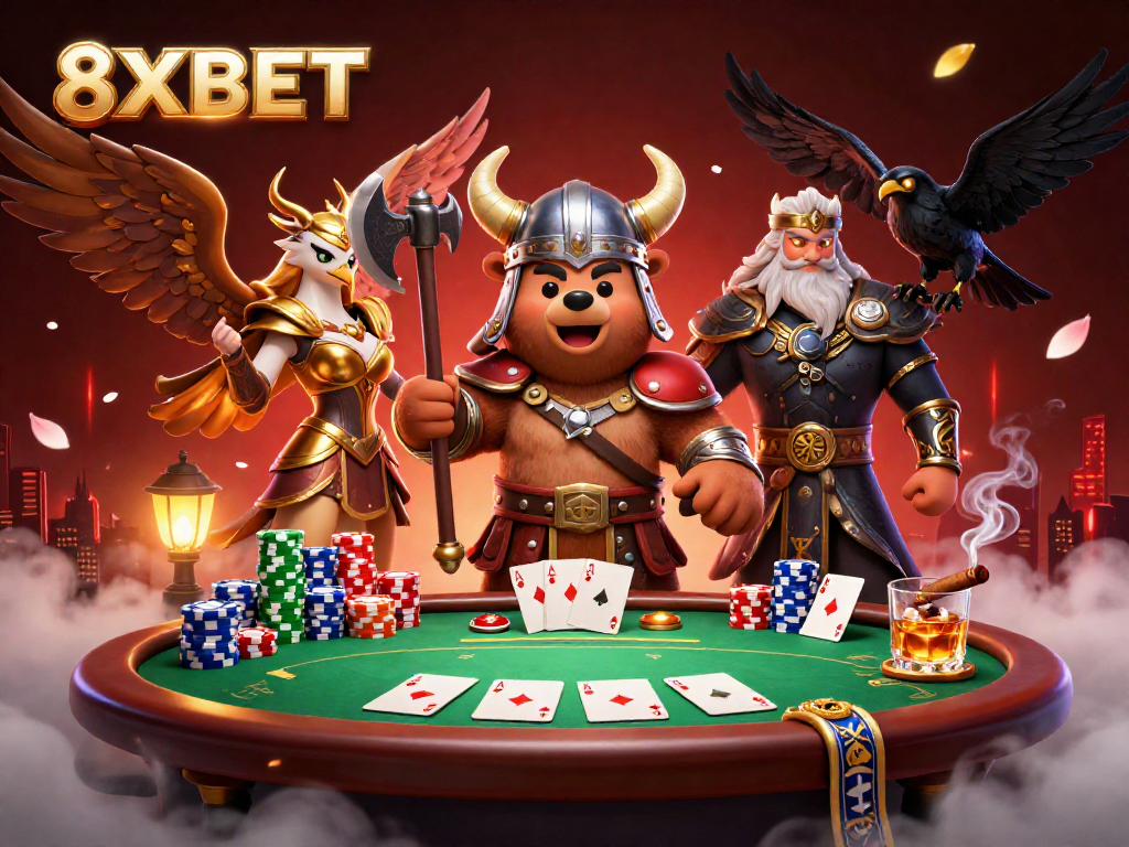 Experience dynamic 8XBET gaming with vibrant 3D characters engaging in a rich casino setting.