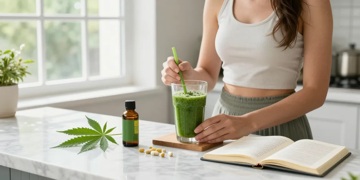 What is the legal vaping age in Cyprus depicted with CBD oil, natural wellness products, and hemp leaves in a serene kitchen atmosphere.