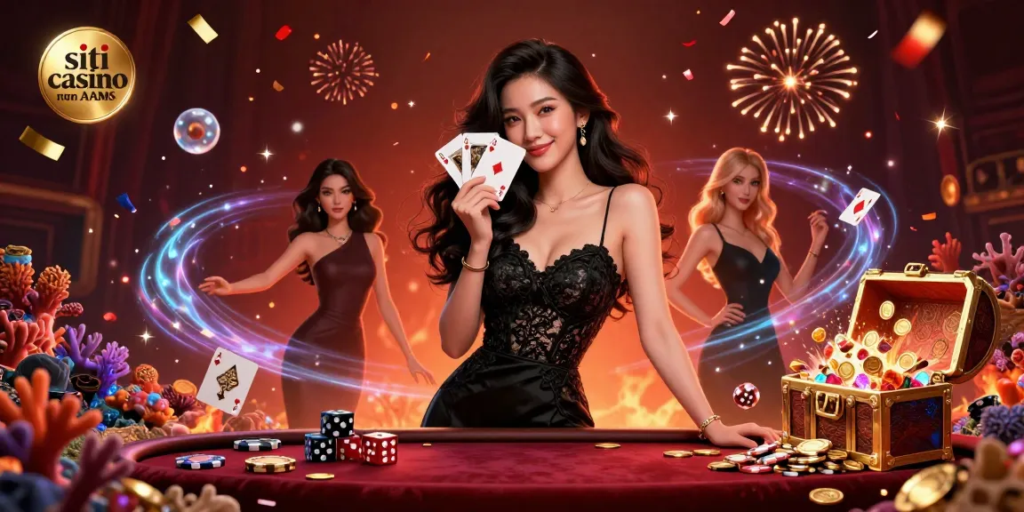 Interagisci con i siti casino non AAMS attraverso un'illustrazione fotorealistica a tema casinò che mostra una donna asiatica elegante con le carte da gioco.