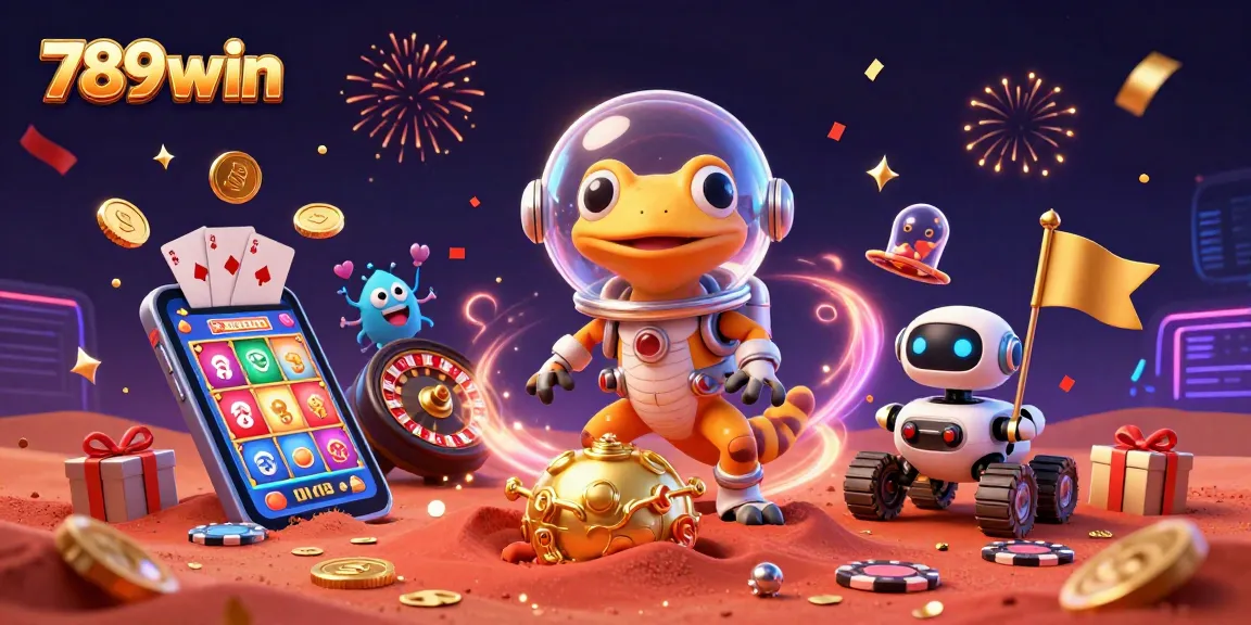 Experience thrilling wins at 789win, discovering a hidden Martian casino amid vibrant gambling elements.