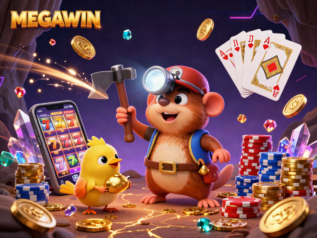 Experience MEGAWIN action with an exciting scene of casino treasures and joyous gameplay.