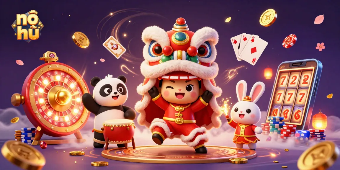 Experience thrilling nổ hũ action with vibrant characters and dynamic gambling elements in this engaging casino illustration.
