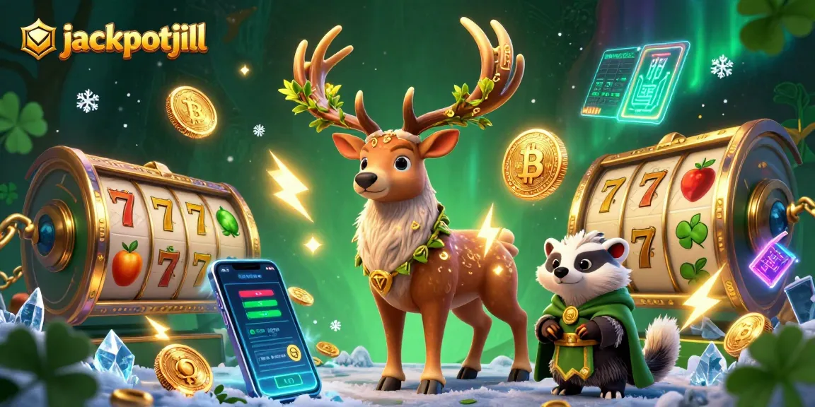 Experience the magic of jackpotjill with enchanted characters and exciting casino elements in this vibrant illustration.