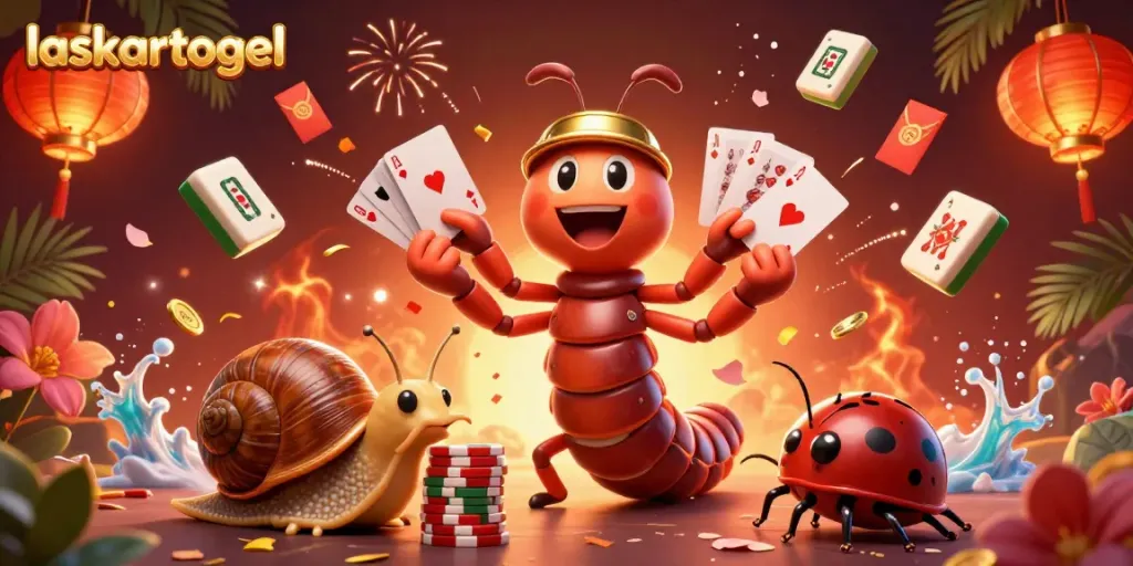 Engage with laskartogel's vibrant scene featuring animated characters and dynamic casino elements.