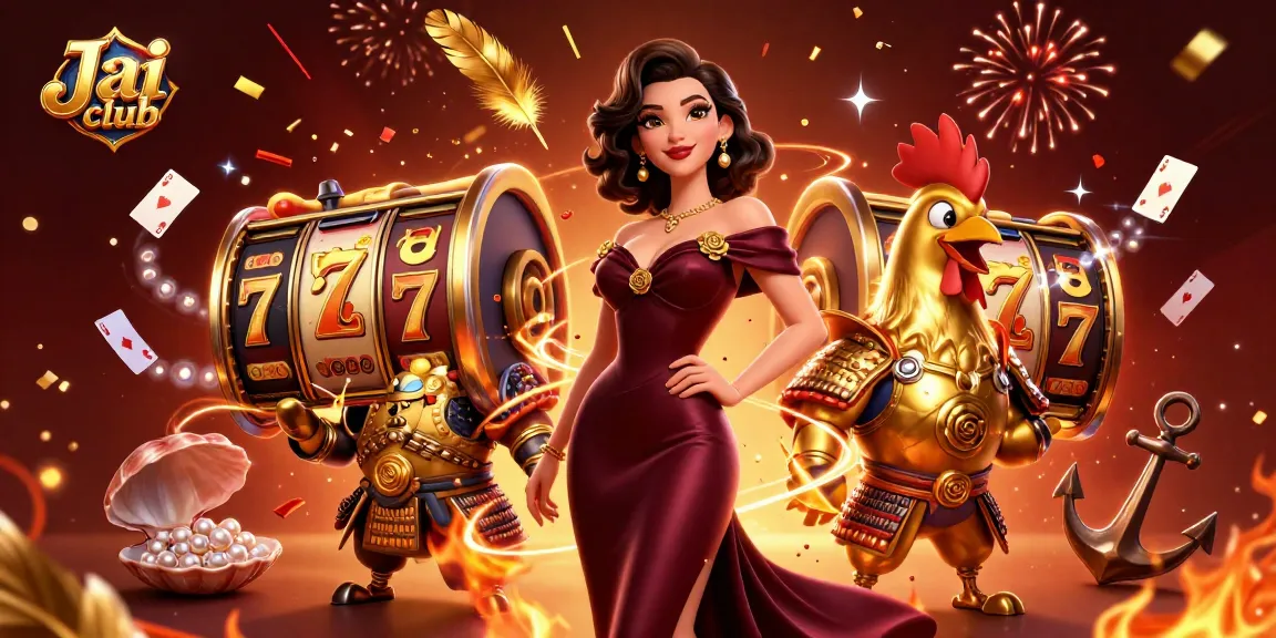 Engage with the thrilling atmosphere at Jai club showcasing a glamorous woman amidst vibrant casino elements.
