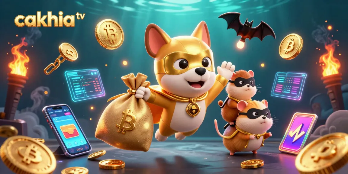 Cakhia TV showcases a vibrant gambling adventure with a superhero dog carrying gold coins amidst a colorful casino theme.