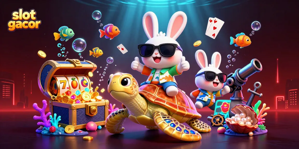 Melihat slot gacor di dunia kasino dengan kelinci beruntung dan kura-kura emas.