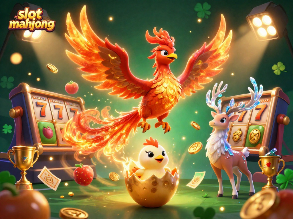 Engage with slot mahjong through vivid 3D illustration of phoenix and gold symbols in dynamic gaming action.