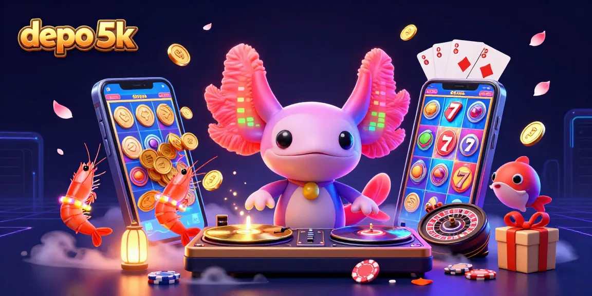 Permainan slot depo 5k dengan karakter atraksi bawah laut dan berbagai elemen kasino.