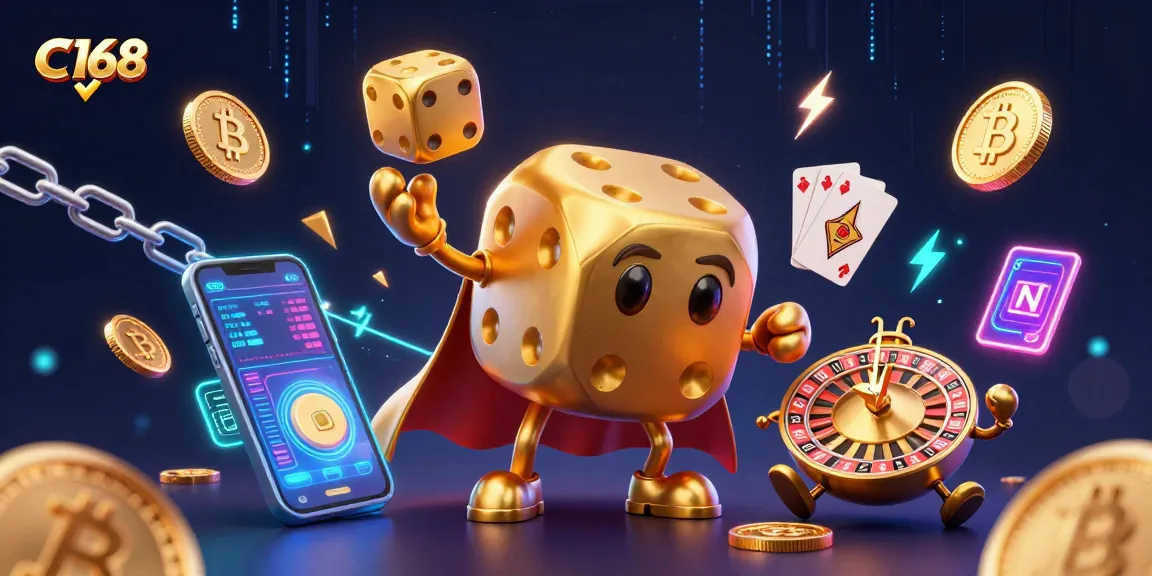Engage with C168's unique 3D interactive casino experience featuring golden dice and cryptocurrencies.