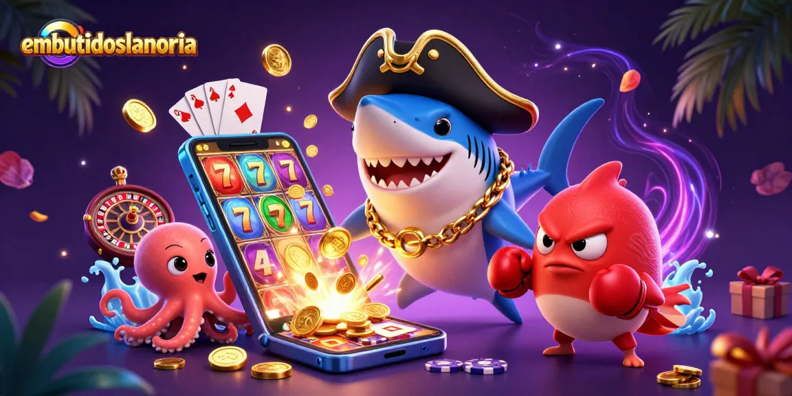 embutidoslanoria showcases gaming excitement with a cartoon pirate shark, pufferfish, and octopus in a vibrant casino scene