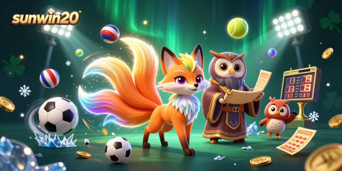 Experience the excitement of sunwin20 with vibrant spirits and sports elements in this engaging 3D illustration.