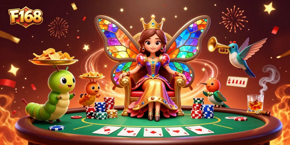 Experience the thrill of F168 with a vibrant 3D illustration showcasing a dynamic casino scene filled with excitement.