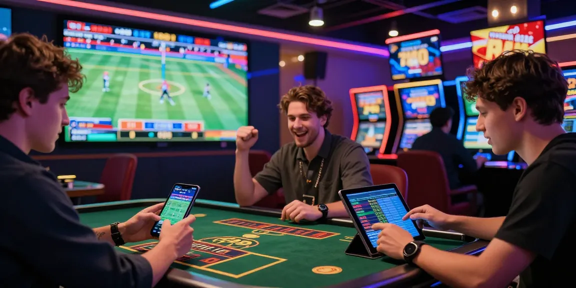 LUCK8 online betting users engaged in vibrant casino atmosphere with mobile apps and live sports.