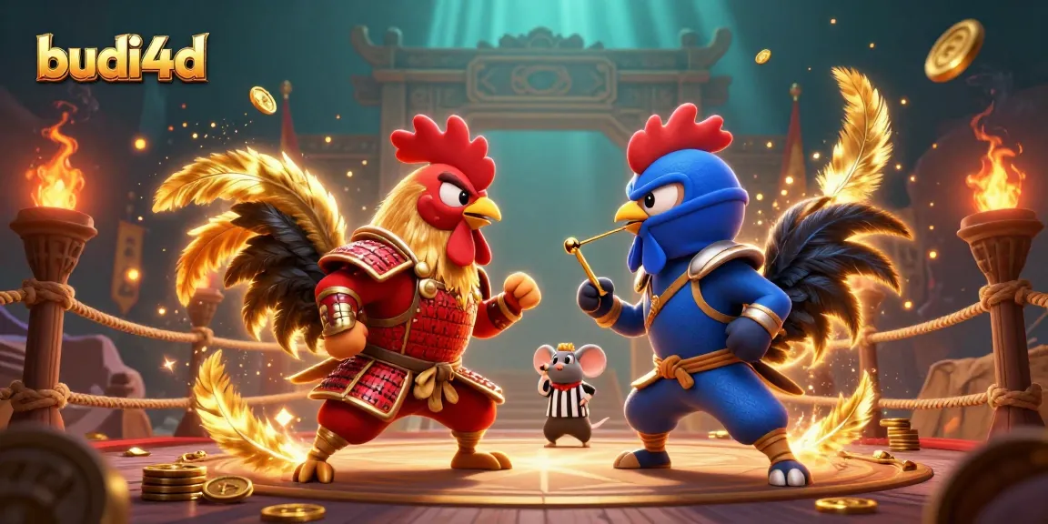 Experience intense action with budi4d's dynamic roosters in a colorful casino showdown.