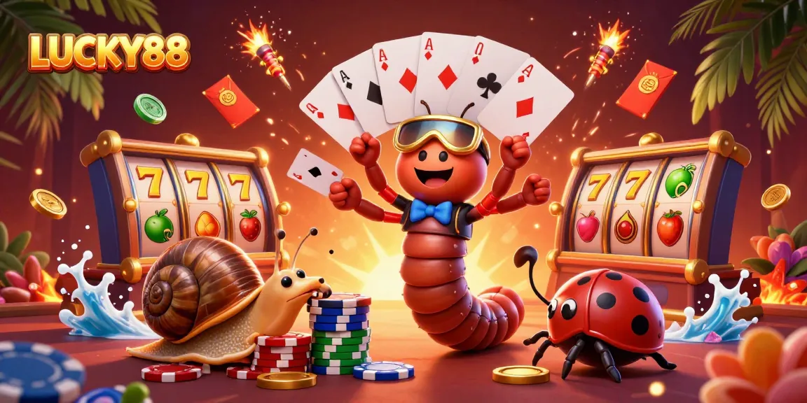 Engage with LUCKY88's dazzling casino scene featuring vibrant 3D characters and immersive game elements.