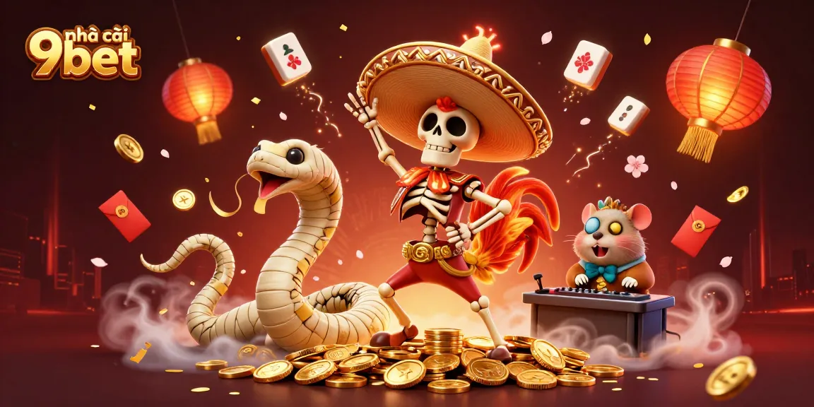 Experience the excitement at nhà cái 9bet with a vibrant casino scene featuring dynamic characters and elements.