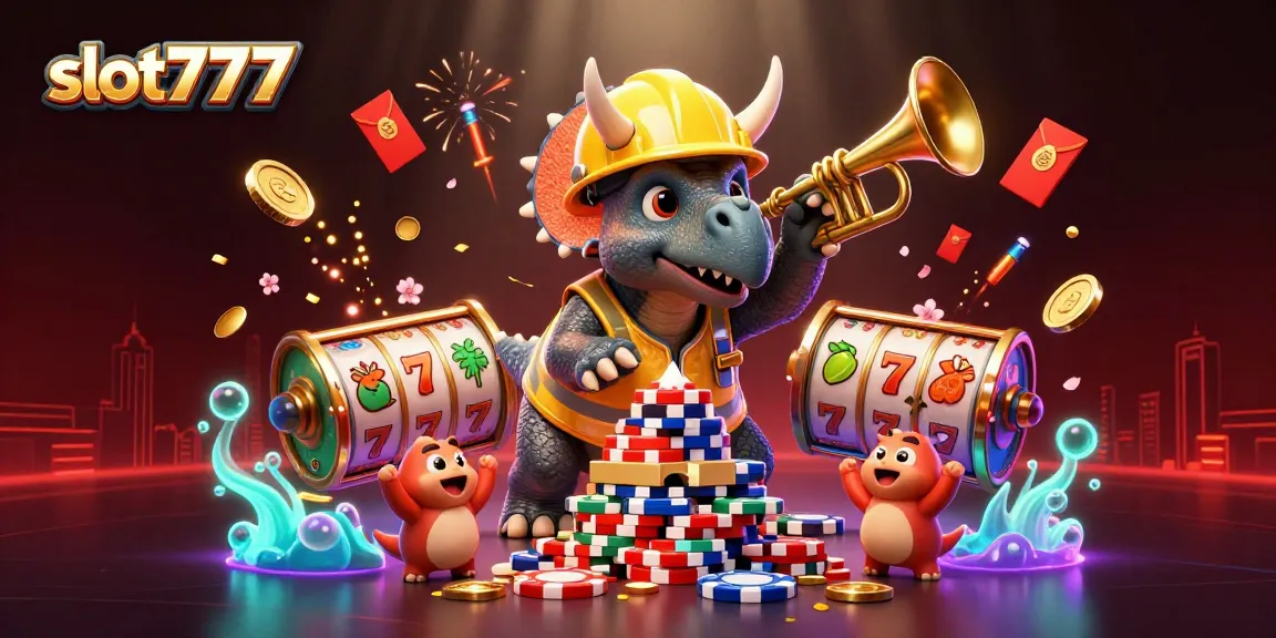 Spin the slot777 reels and win big with vibrant 3D casino characters celebrating in a festive scene.