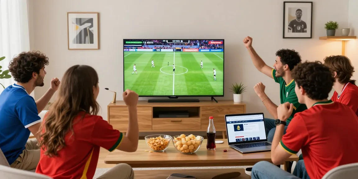 Friends enjoying Pelotalibre live sports streaming in a cozy living room